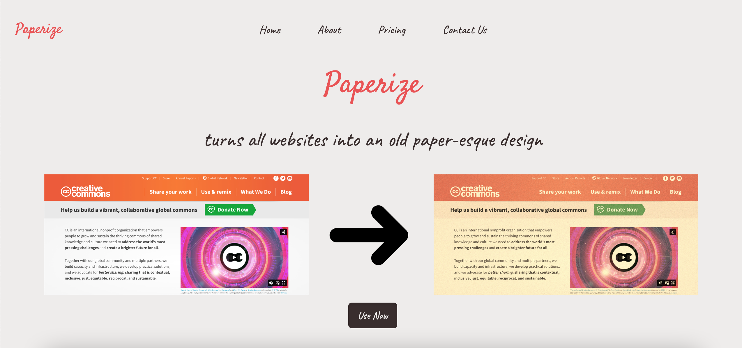 Photo of the Paperize landing page